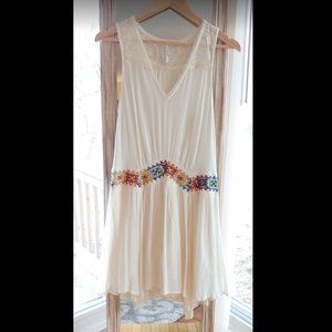 Free People Embroidered Lace Drop-Waist Mini Dress